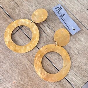 Vintage Martha Sturdy Vancouver Textured Brass Hoop Handcrafted Earrings Clip-on